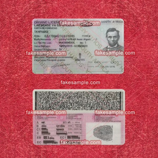 South Africa Driver Licence Fake Template