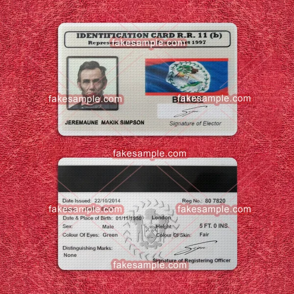 Belize National ID Card Fake Template