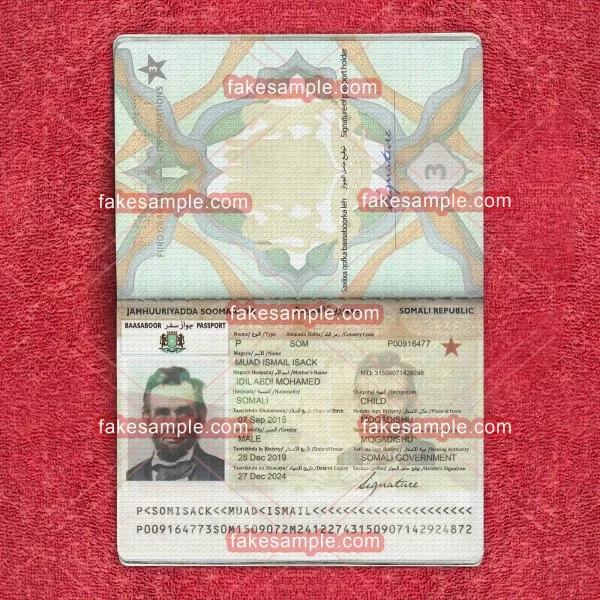 Somalia Passport Fake Template
