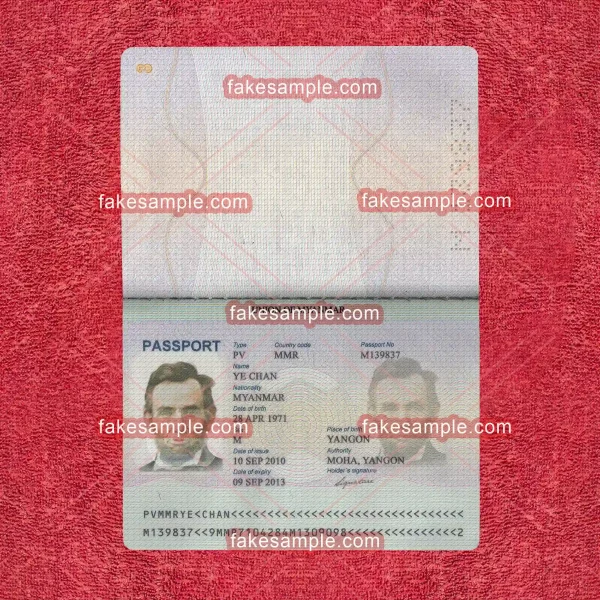 Myanmar Passport Fake Template