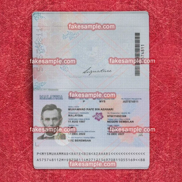 Malaysia Passport Fake Template