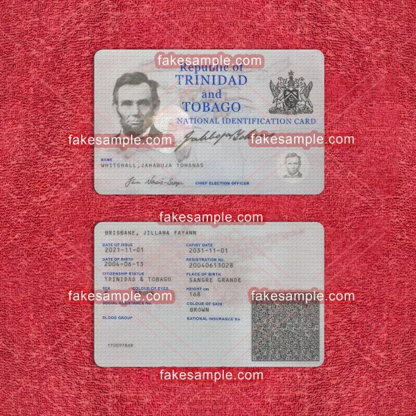 Tobago National ID Card Fake Template