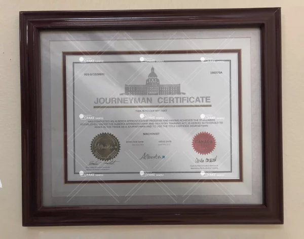 Alberta Journeyman University Certificate  Fake Template
