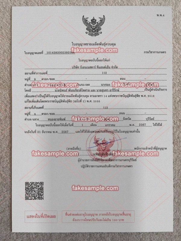 Thailand Business Licenses & Permits Fake Template