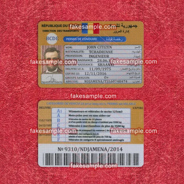 TCHAD Driver Licence Fake Template