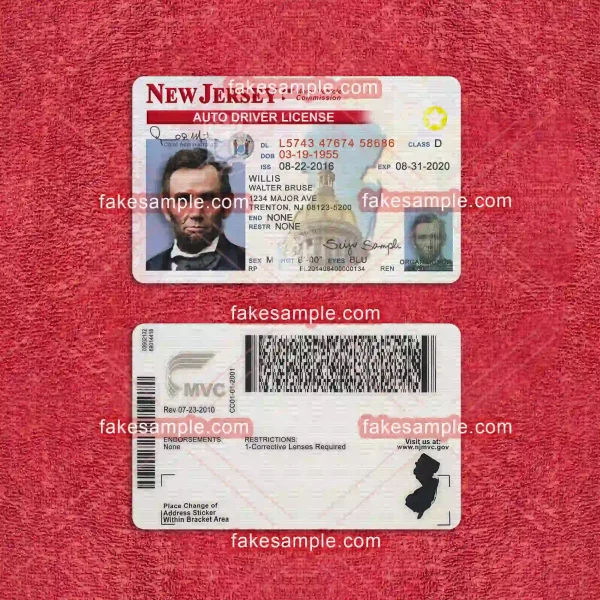 New Jersey Driver Licence Fake Template