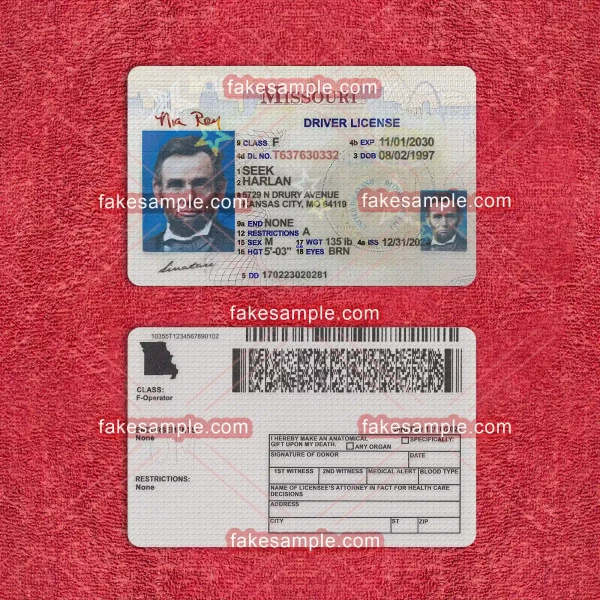Missouri Driver Licence Fake Template