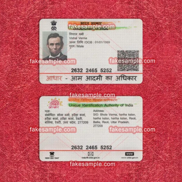 India (Version 2) National ID Card Fake Template