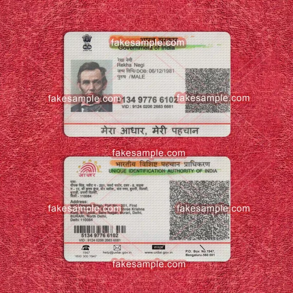 India (Version 4) National ID Card Fake Template