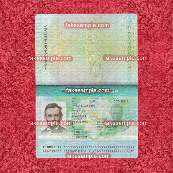 Myanmar (Version 1) Passport Fake Template