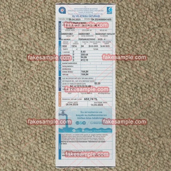 Turkey (Version 1) Utility Bill Fake Template